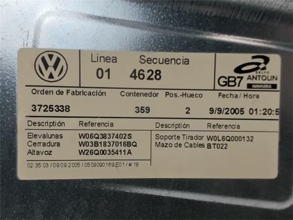 VOLKSWAGEN Стеклоподъемник передней правой двери 6Q3837402S 19580926