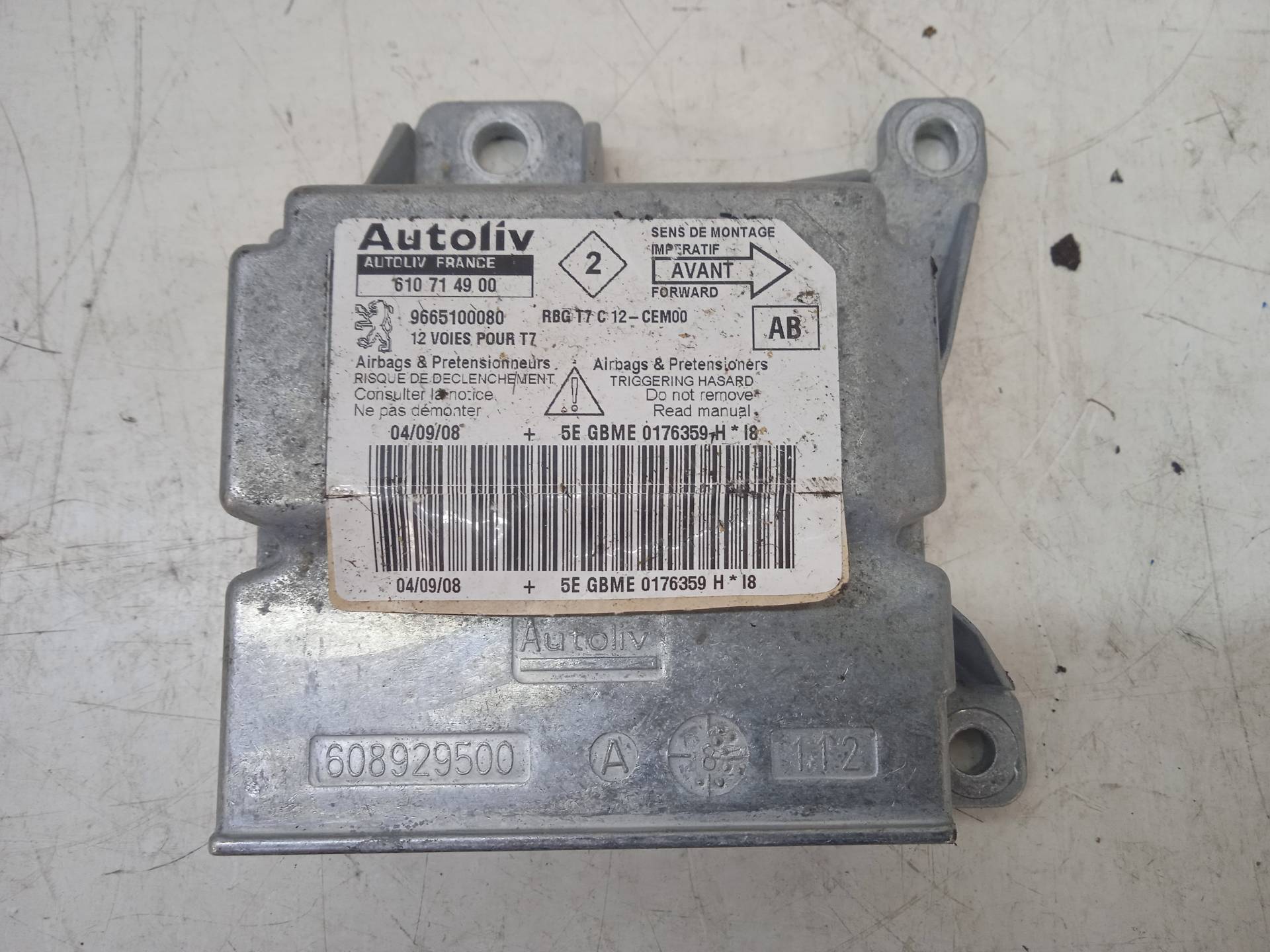 PEUGEOT 308 T7 (2007-2015) SRS Control Unit 9665100080 24337494