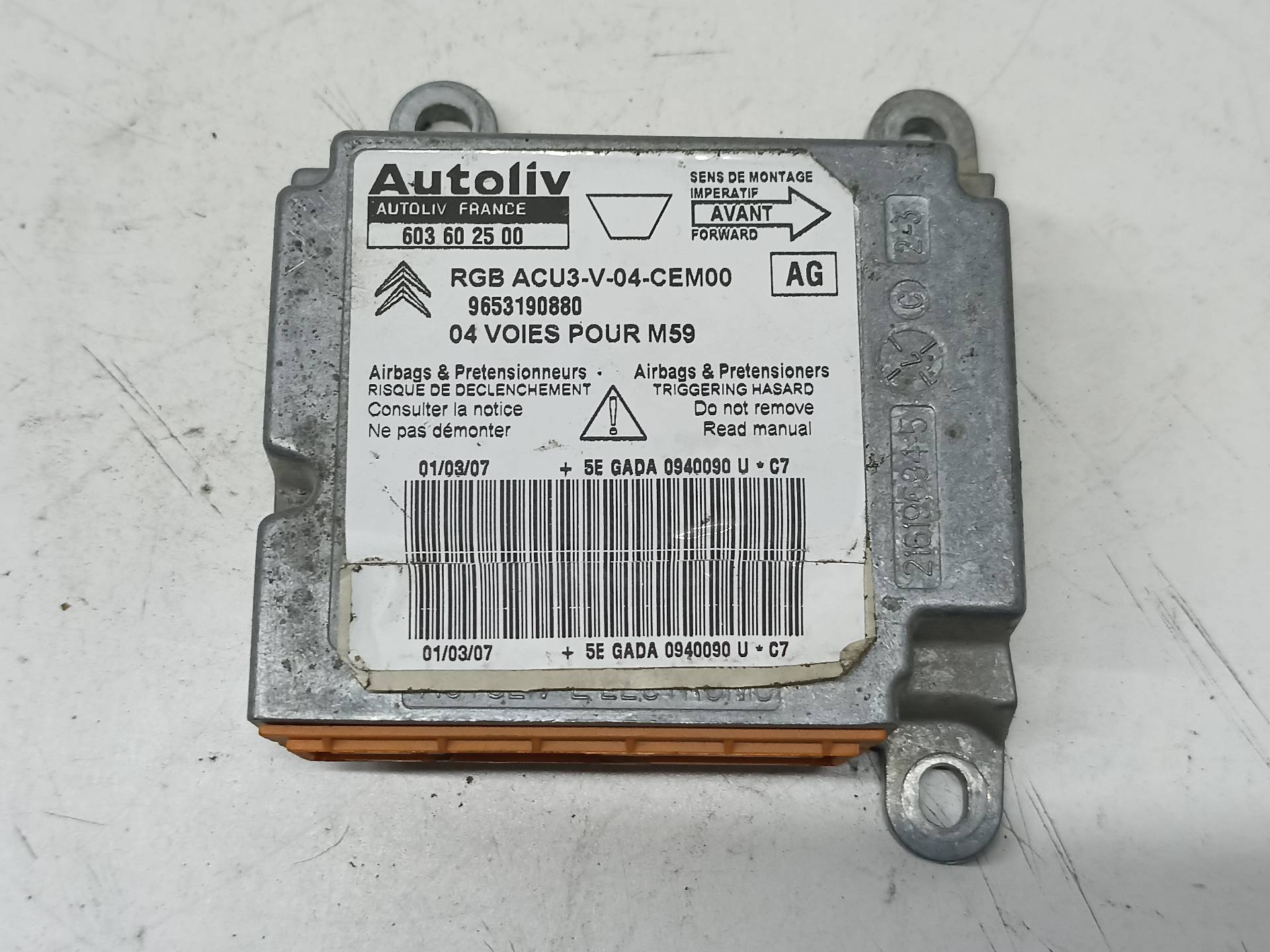 CITROËN Berlingo 1 generation (1996-2012) SRS Control Unit 9653190880 24313109