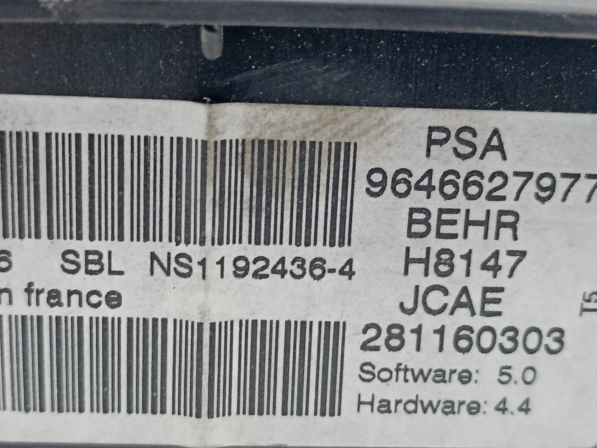 PEUGEOT 307 1 generation (2001-2008) Unité de climatisation 9646627977 24313012