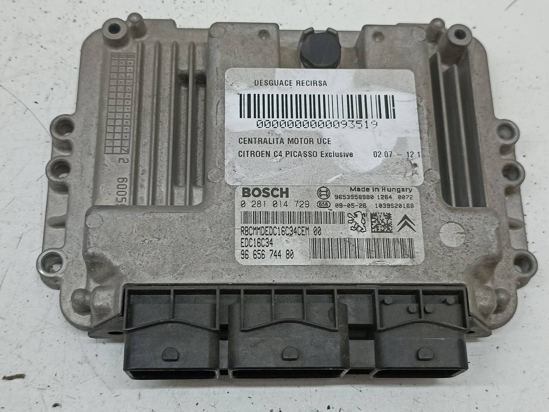 CITROËN C4 Picasso 1 generation (2006-2013) Variklio kompiuteris 0281014729 24317063