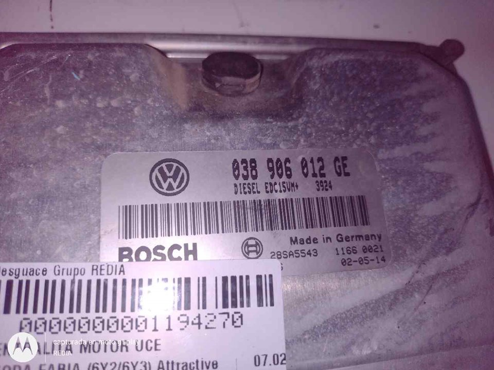 SKODA Fabia 6Y (1999-2007) Engine Control Unit ECU 038906012GE 20805037