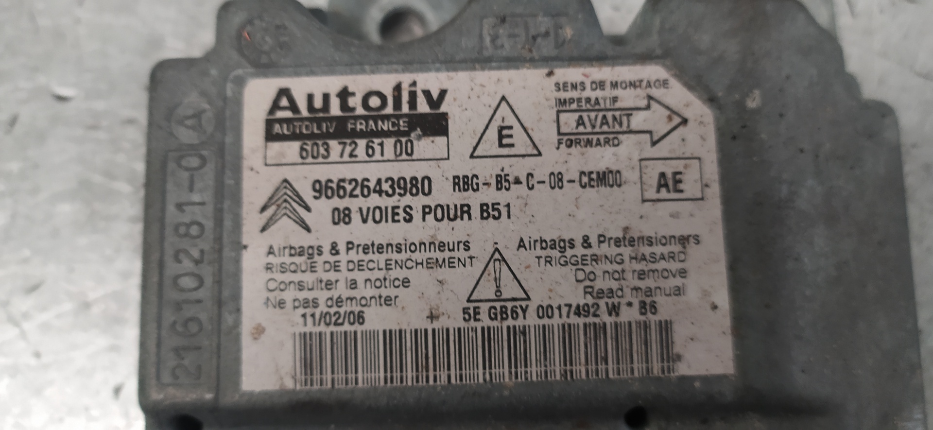 CITROËN C4 1 generation (2004-2011) SRS vadības bloks 9662643980, 603726100 20117349