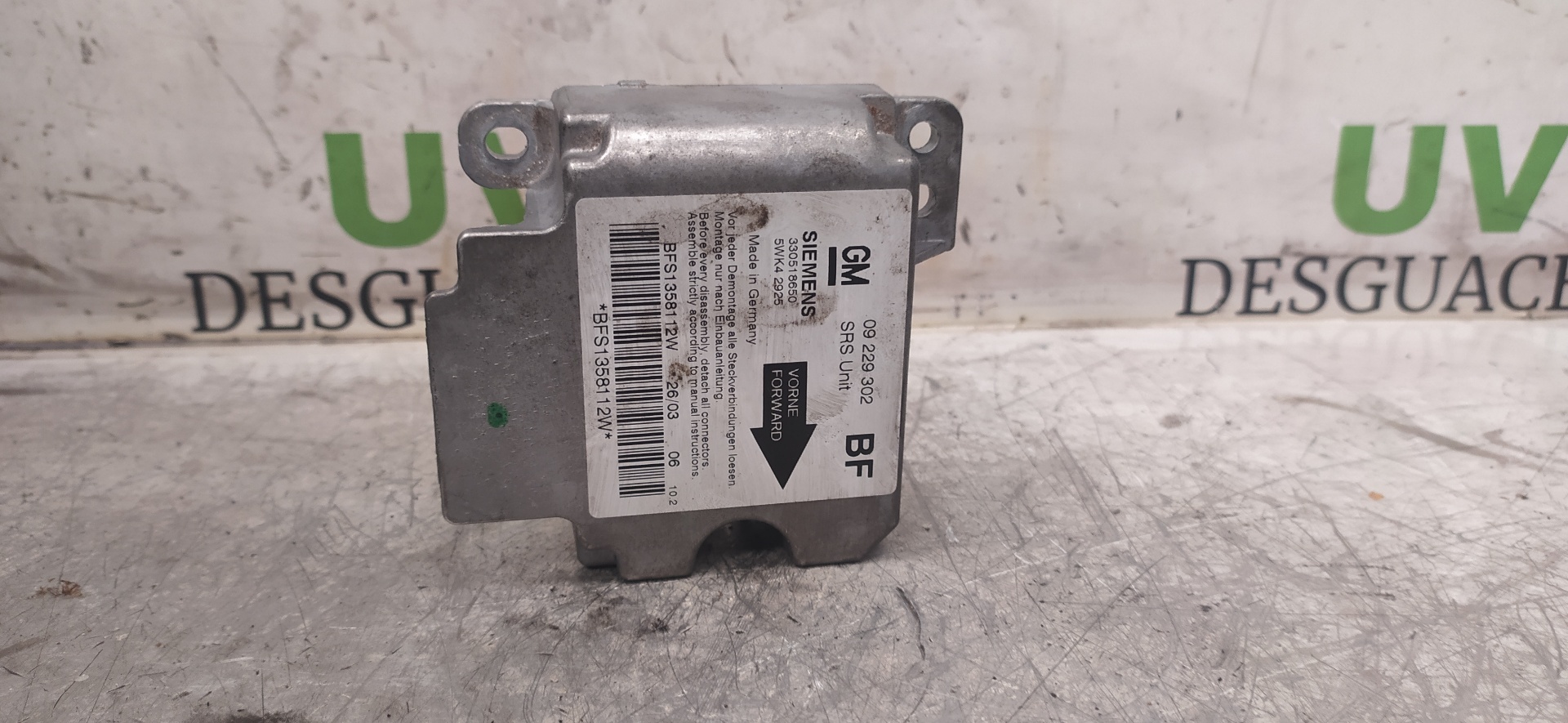 OPEL Astra H (2004-2014) SRS Control Unit 09229302BF, 330518650, 5WK42925 25907911