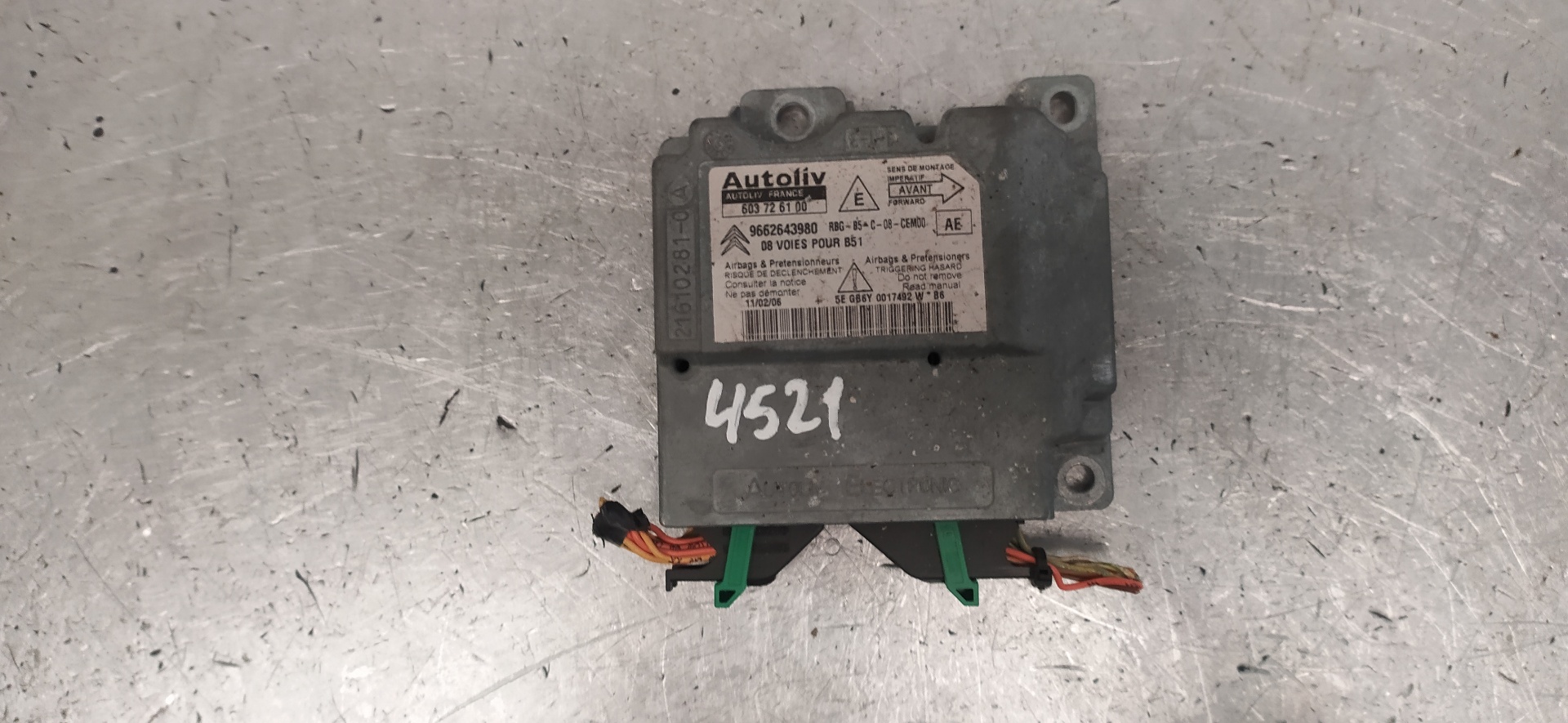 CITROËN C4 1 generation (2004-2011) SRS Control Unit 9662643980, 603726100 20117349