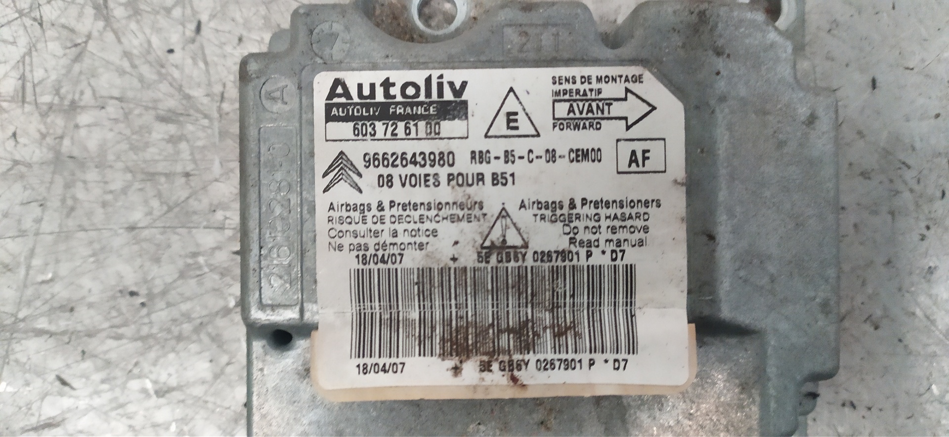 CITROËN C4 1 generation (2004-2011) SRS Control Unit 9662643980 20122431