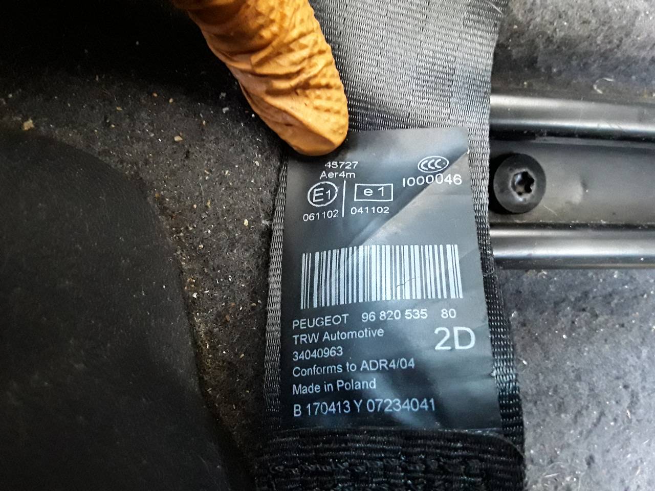 PEUGEOT 5008 1 generation (2009-2016) Rear Right Seatbelt 9682053580, 34040963 19088592